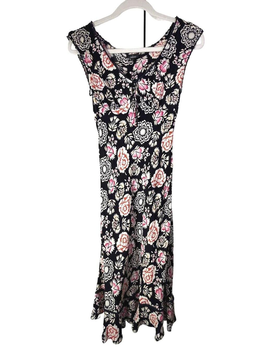 Mica VTG 90s Black Floral Milkmaid Tie Front Slip Dress Womens Size 4 Y2K